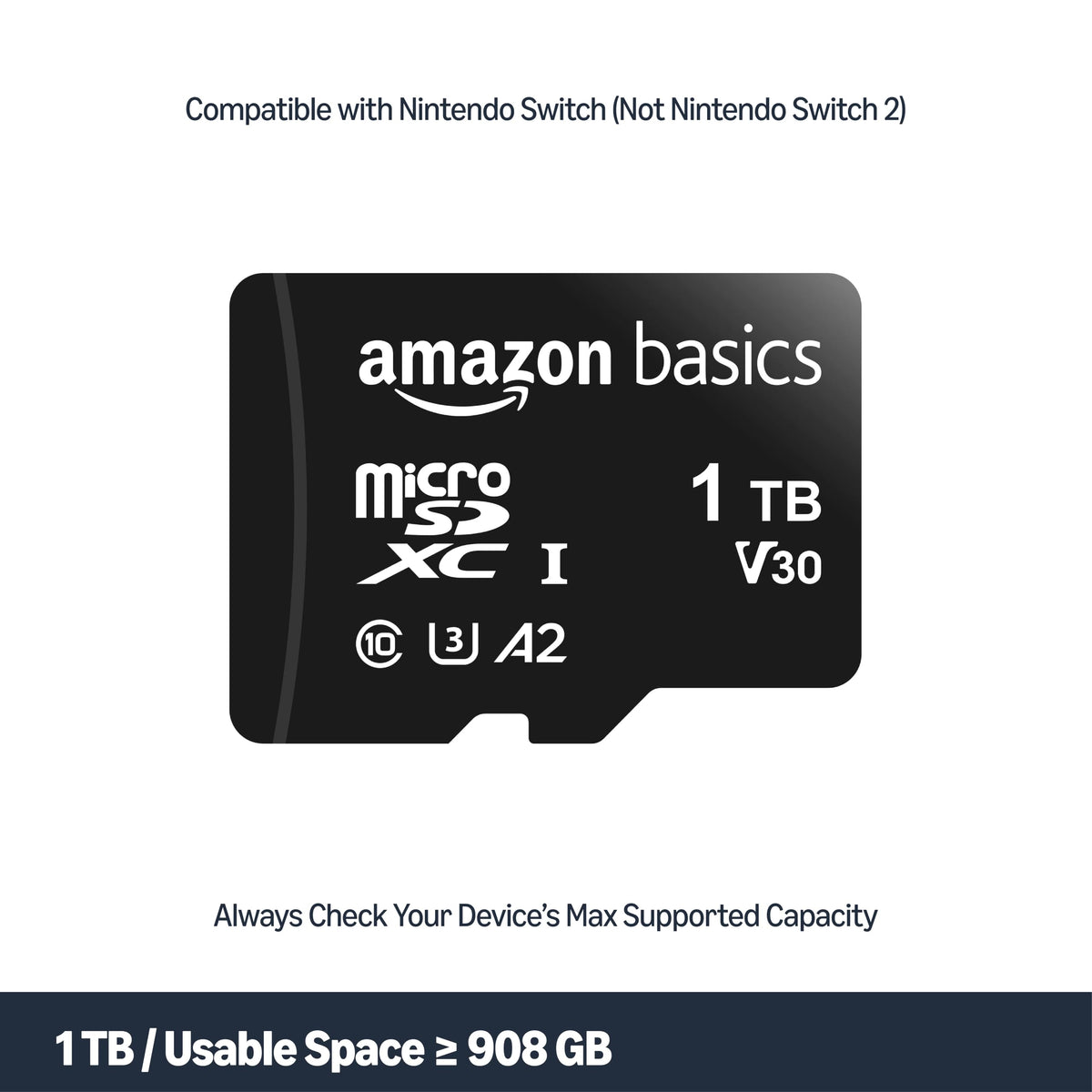 Amazon Basics microSDXC Memory Card with Full Size Adapter, A2, U3, Read Speed up to 100 MB/s, 128GB, Black