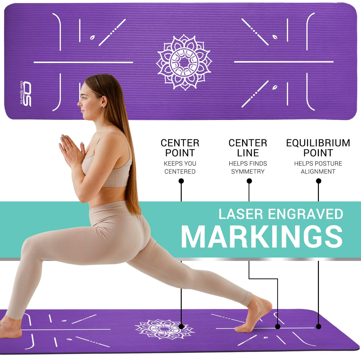 OZE SPORTS Yoga Mat, NBR Foam, Extra Thick, Non-Slip, High Density, Large, for Pilates, Gymnastics, HiiT and Fitness, with Free Carry Strap