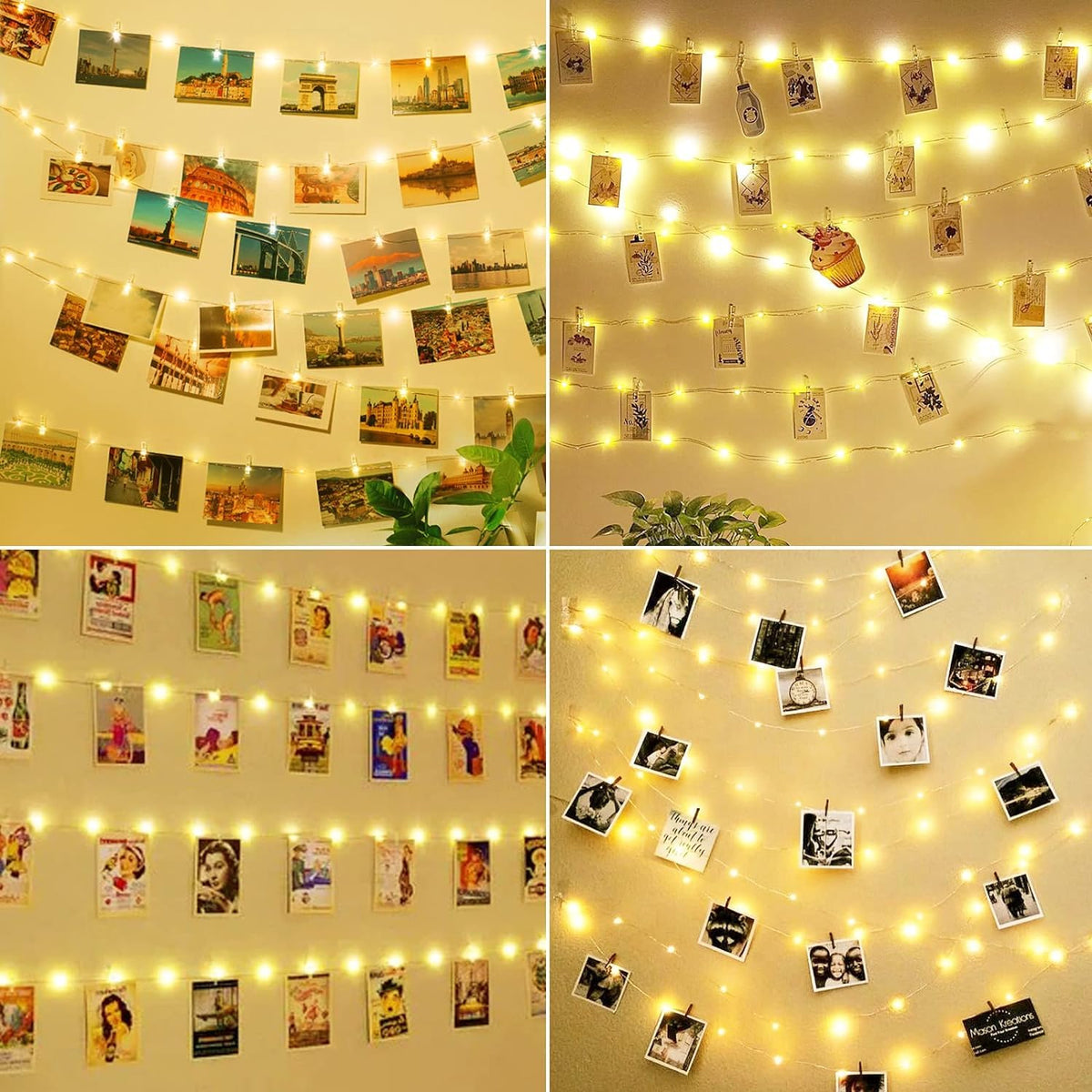 Kolpop 50LED Photo Clip String Lights, 5M Photo Peg Fairy Lights Indoor with 30 Clips Battery Powered Cooper Wire Hanging String Photo Display for Bedroom Birthday Wedding Party Christmas Decorations