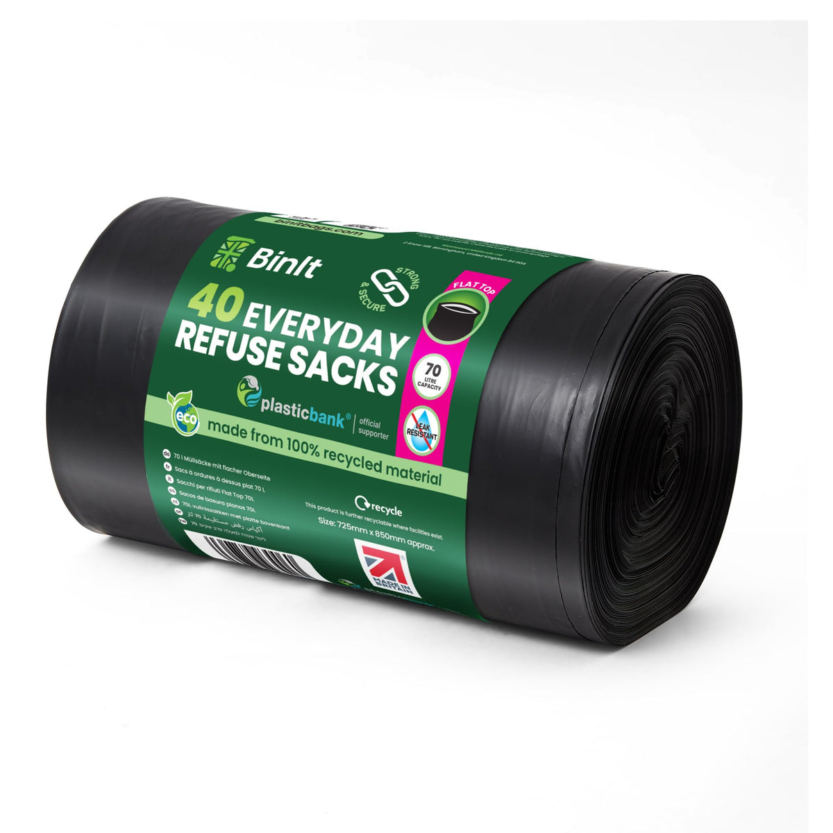 BinIt 20 Wheelie Bin Liners 240 Litre, Eco-Friendly, Bin Bags, Refuse Sacks, Recycled, Strong & Secure, Tear Resistant, 30 μm, Perfect for Standard 240L Wheelie Bins