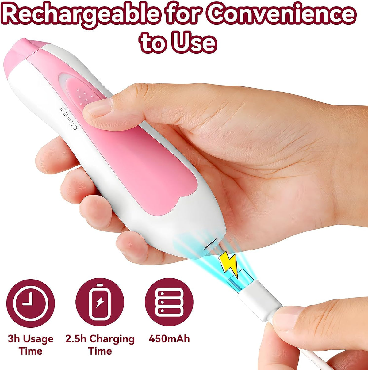 Qunlions life Baby Nail Trimmer Electric, 6 in 1 Rechargeable Baby Nail Clippers Manicure Set Grooming Kit for Toddler Infant or Adults (Pink)