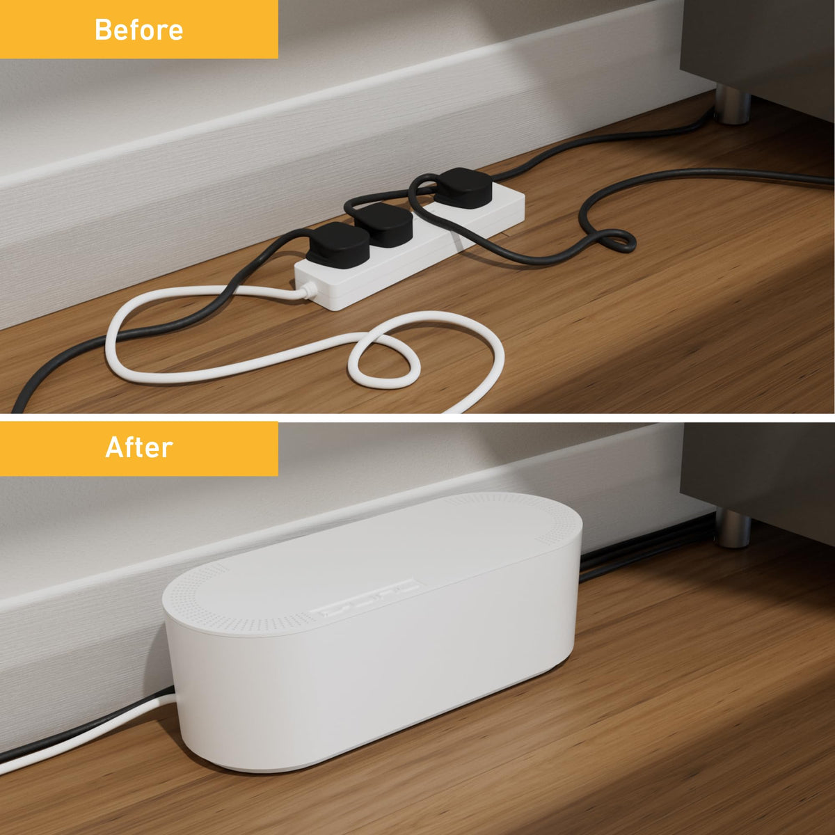 D-Line Cable Tidy Box, Hide & Conceal Extension Blocks, Desk Cable Management Solution, TV Wire Tidy, Made from Electrically Safe ABS Material - 325mm (L) x 125mm (W) 115mm (H) - Small, White