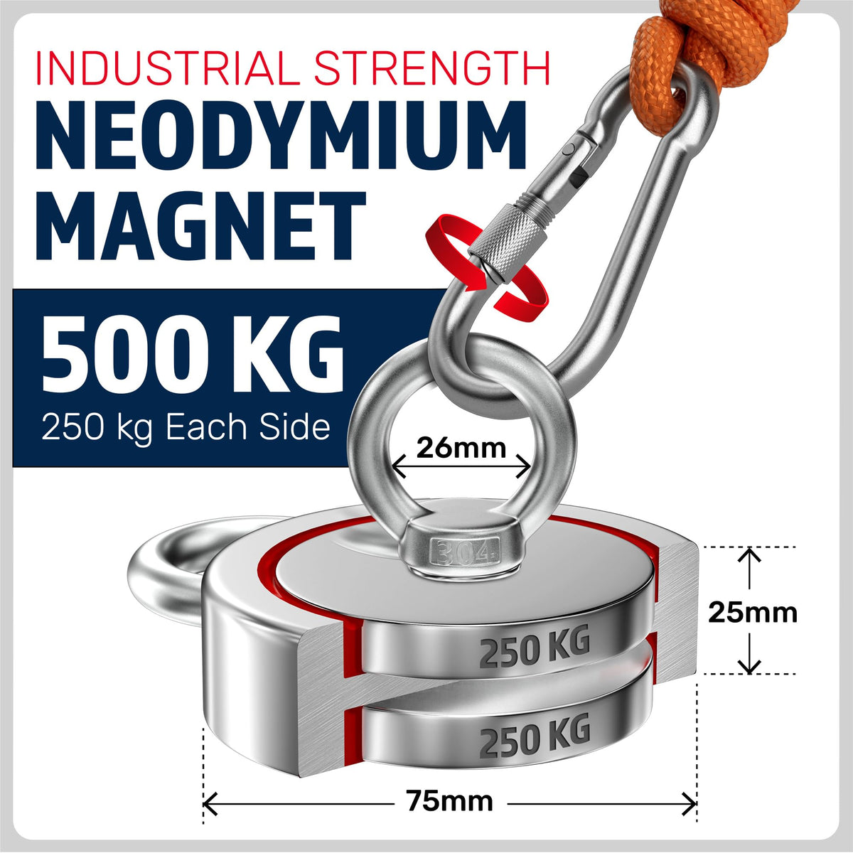 MAGFISHION Magnet Fishing Kit - 700 KG (1600lb) - Ø94mm - Fishing Magnets