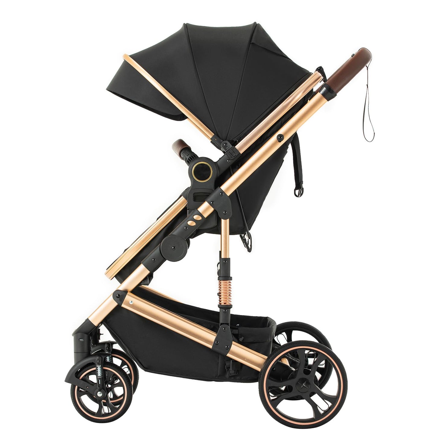 3 in 1 Baby Stroller with Height Adjustable Handle,3 in 1 Prams Travel System, Lightweight Foldable Pushchair, Prams with Aluminum Frame for Portable Baby Carriage (D2 Pink, H2-D)