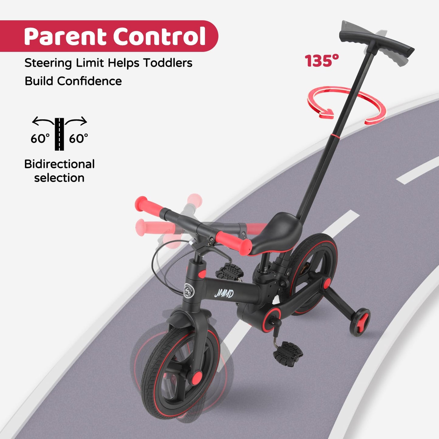 JMMD 6-in-1 Convertible Toddler Balance Bike to Pedal Bike — Ages 18 Months to 5 Years