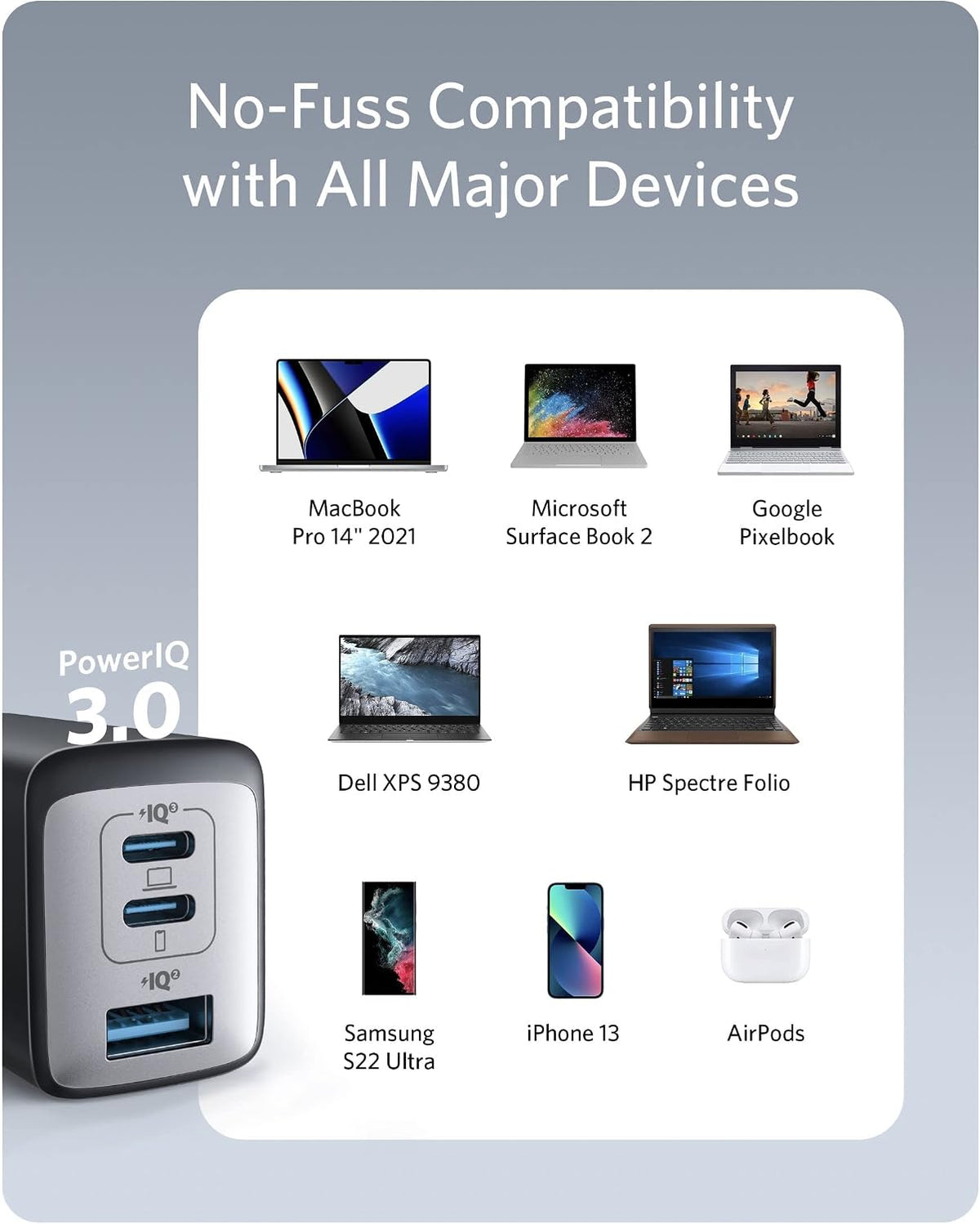 Anker 735 Charger (Nano II 65W), PPS 3-Port Fast Compact USB C Charger