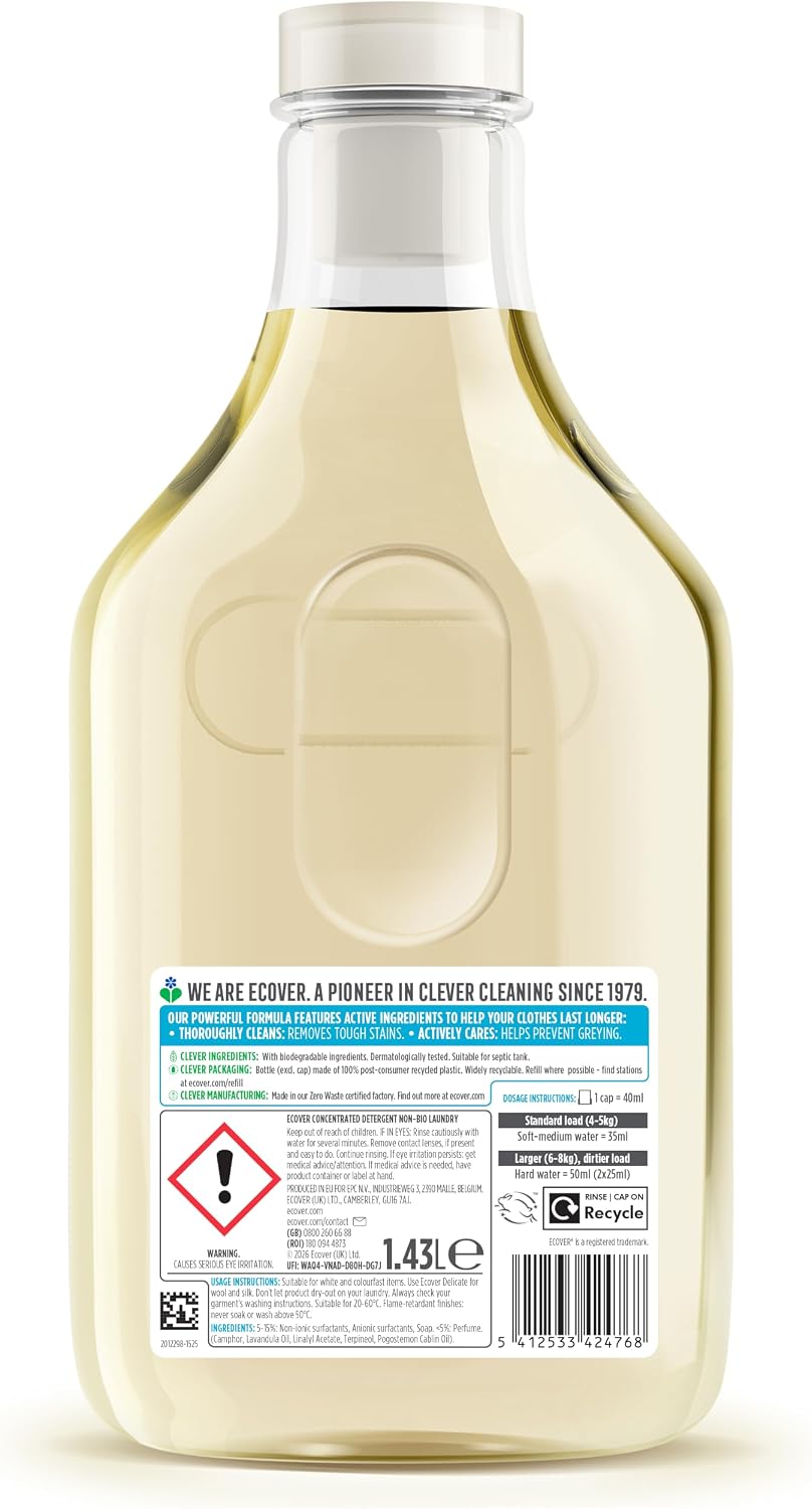 Ecover Non-Bio Laundry Liquid, Lavender & Sandalwood, 40 Washes, 1.43L