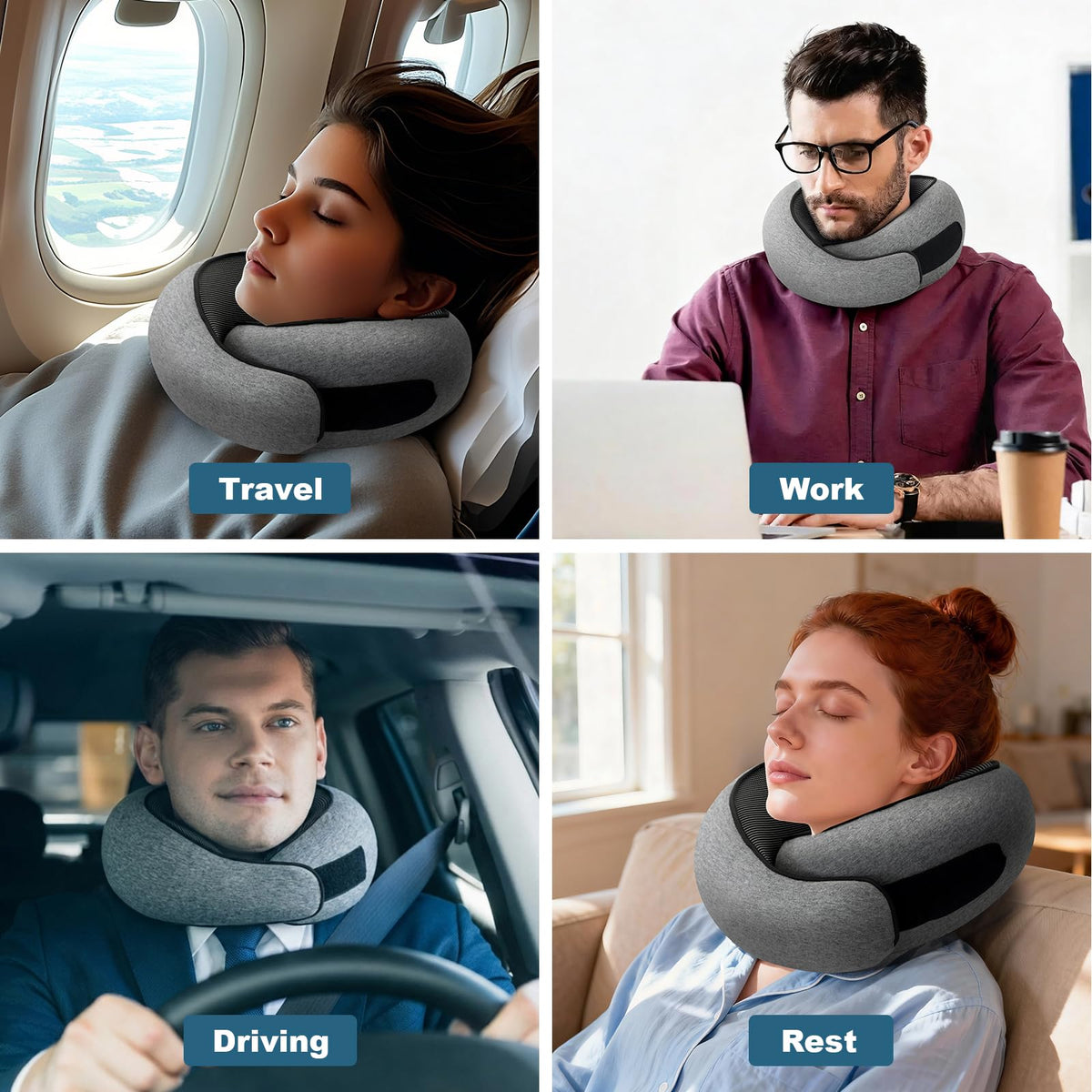 Memory Foam Travel Neck Pillow, 360° Support with Eye Mask&Earplugs