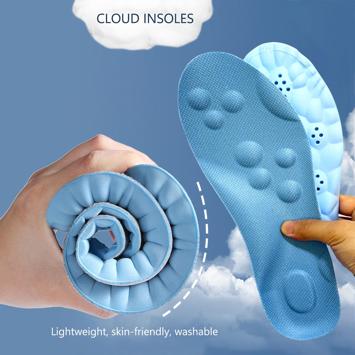 Memory Foam Insoles with Arch Support for Women Men,Comfort Massage Insoles Replacement Shoe Inserts for Trainers Sneakers Sports Shoes Work Boots,Breathable,Shock Absorption (Sky Blue, 5/5.5UK)
