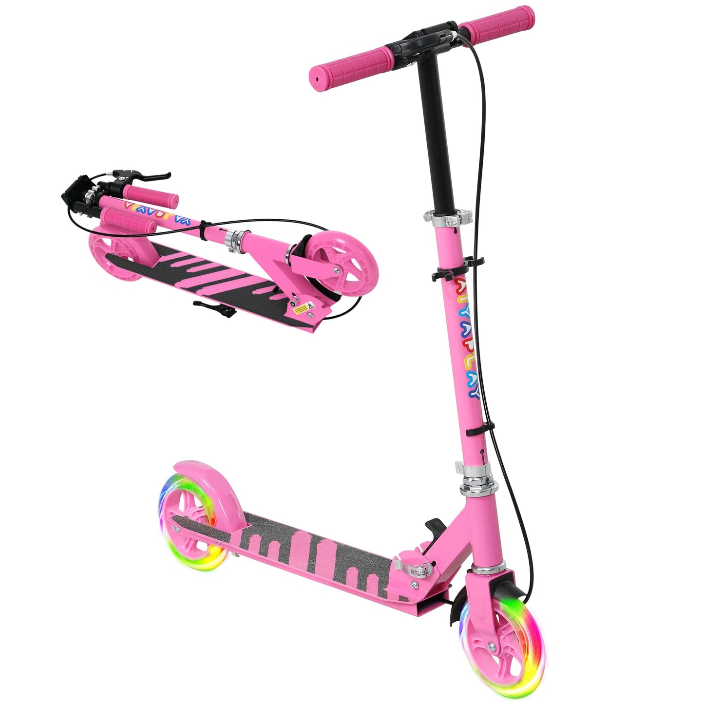 AIYAPLAY Kids Folding Scooter with LED Light-Up Wheels — Ages 3-8, Dual Brakes