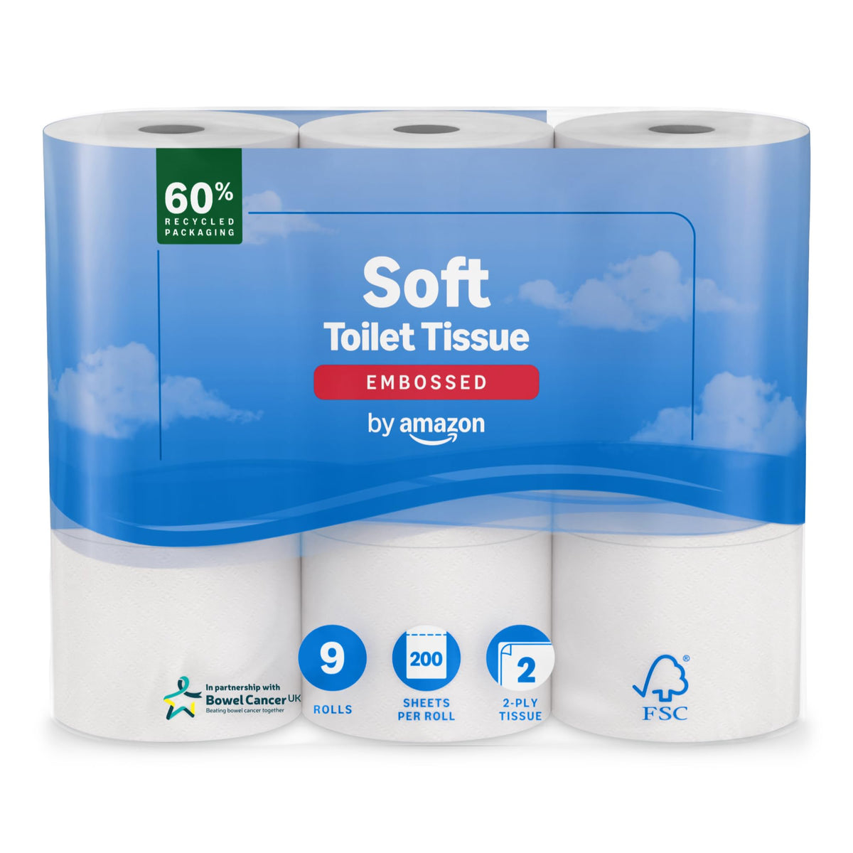 by Amazon Soft Toilet Tissue, 2-Ply, 45 Rolls (5 Pack of 9), 200 Sheets per Roll