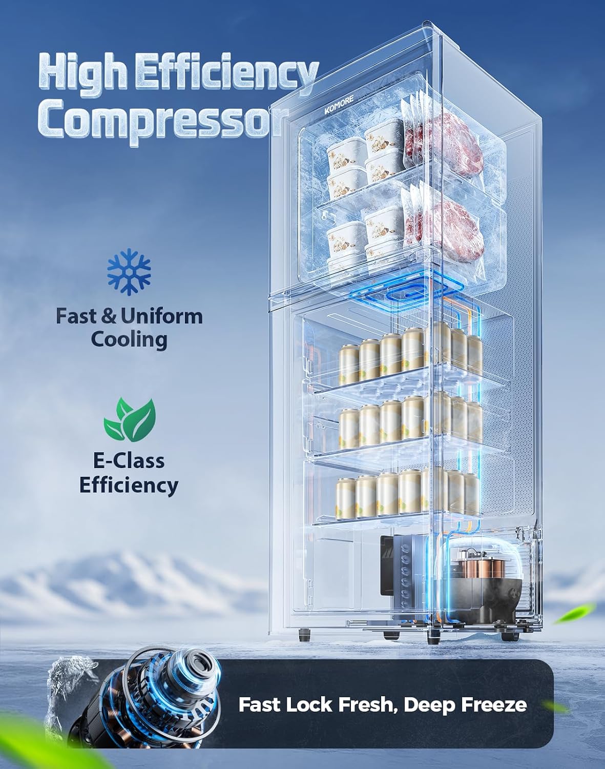 Small Fridge Freezers Freestanding 105L 7‑Stage Thermostat LED Light
