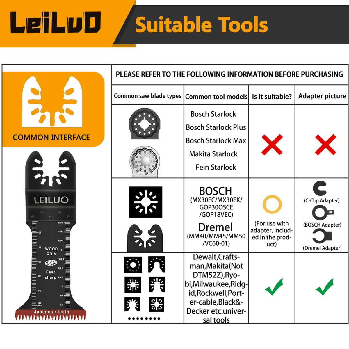 LEILUO 6Pcs Multitool Hook Blade, Multi Tool Hook Knife Blade Set