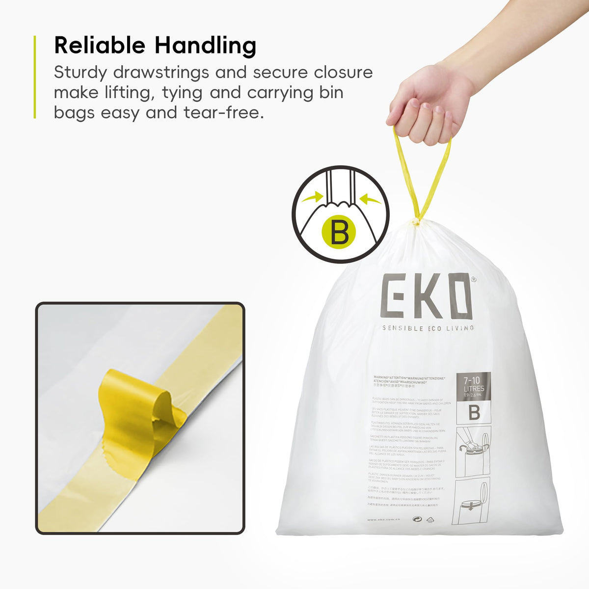 EKO Bin Bags, Kitchen Bin Liners, Drawstring, 40-60 Litre, 12 Count, Code F