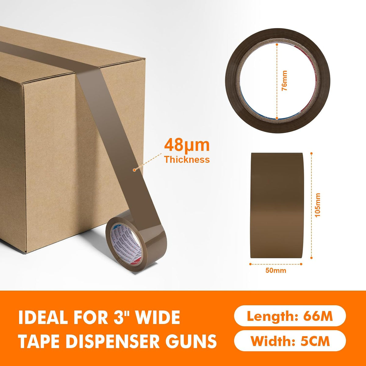 GRIFEMA GA4004-1 Brown Low Noise Packing Tape 50mm x 66m 1 Roll