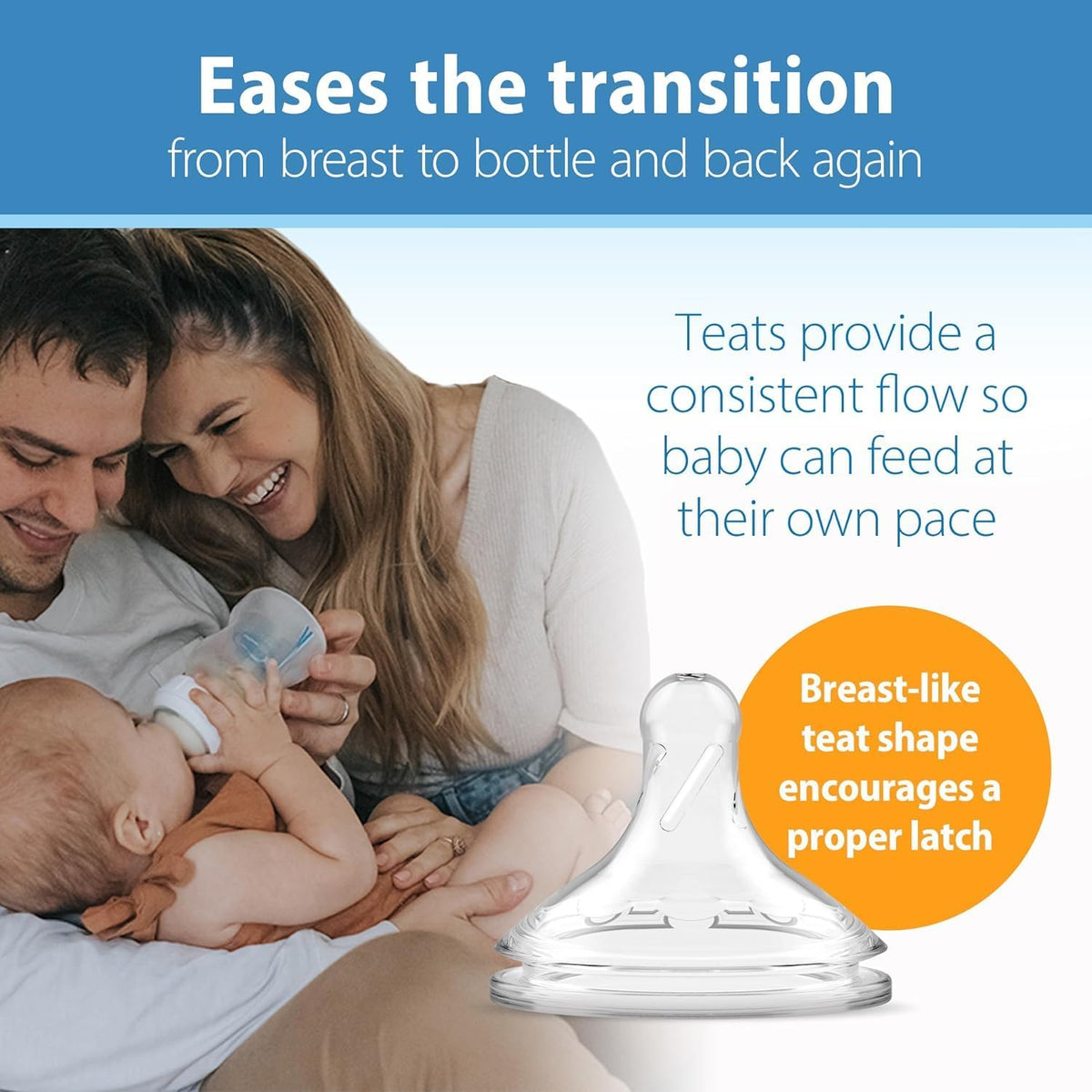 Dr. Brown’s Natural Flow Level 2 Wide-Neck Baby Bottle Silicone Teat, Medium Flow, 3m+, 100% Silicone Bottle Teat, 2-Pack
