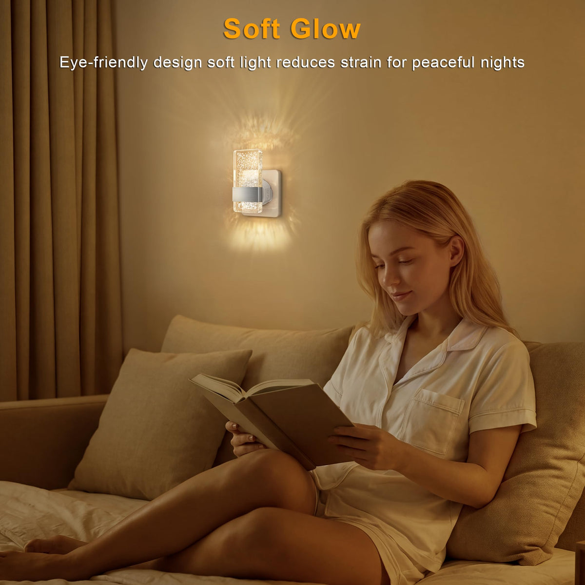 Night Light Plug in Wall with Dusk to Dawn Sensor Modern 2 Pack Gold