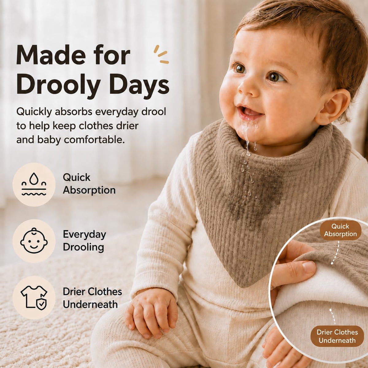 NISXABEBE Muslin Baby Bibs 6 Pack Dribble Bandana Bibs Cotton Drool Bibs for Teething Soft and Absorbent with Adjustable Snaps