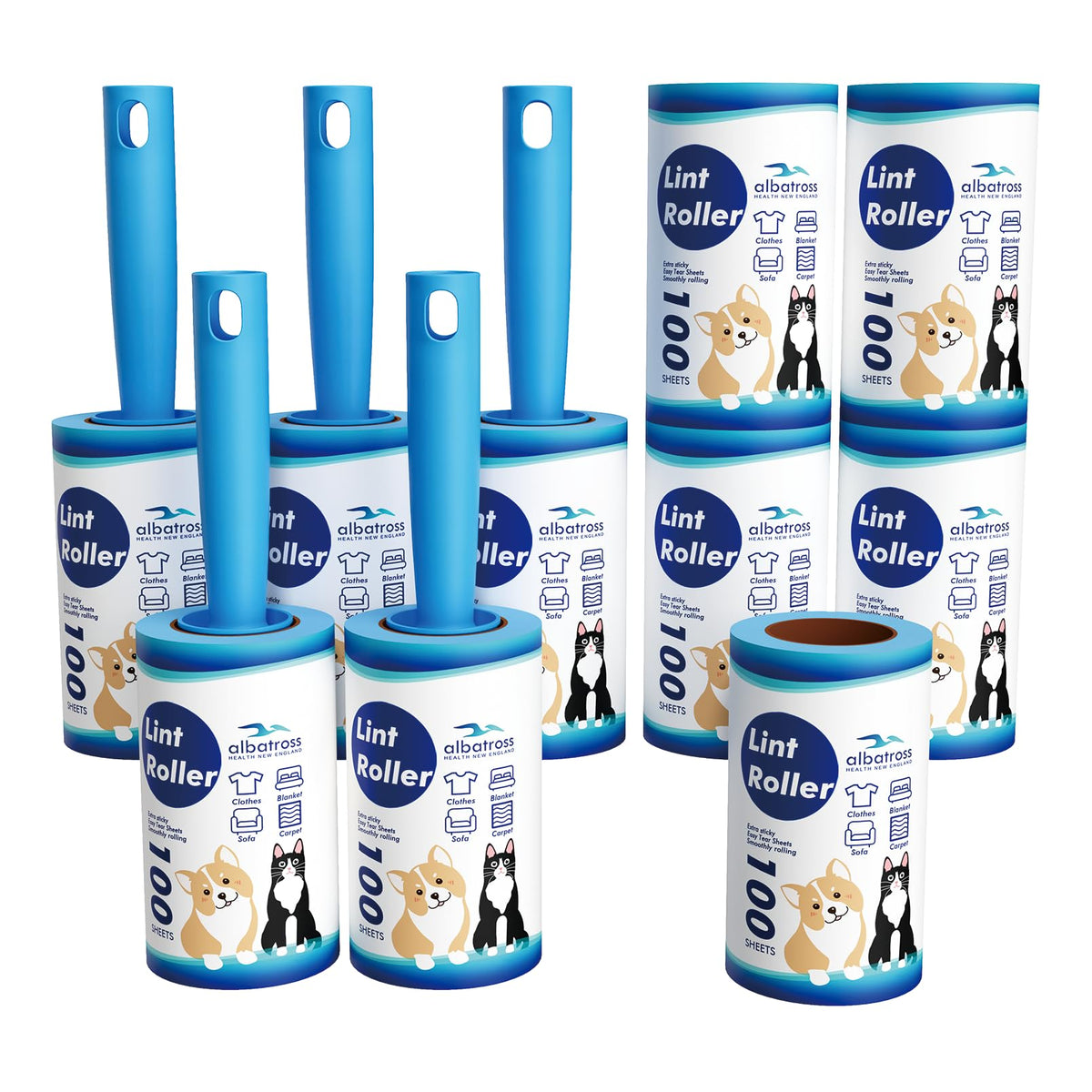 Lint Rollers 400 Sheets Lint Remover for Pet Hair, Couch, Clothes Furniture, and Carpet, 2 Handles, 4 Rolls(100 Sheets Per Roll)