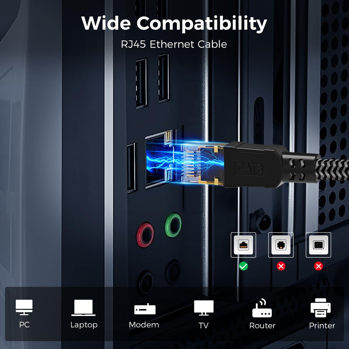 Cat 8 Ethernet Cable 1M, High-Speed Gigabit Braided RJ45