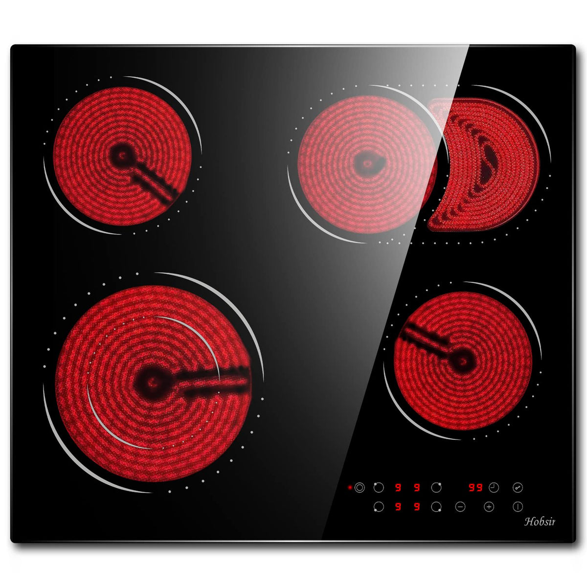 Hobsir Ceramic Hob with Knobs, Built-in Electric Cooker Hob 4 Burners 60 cm