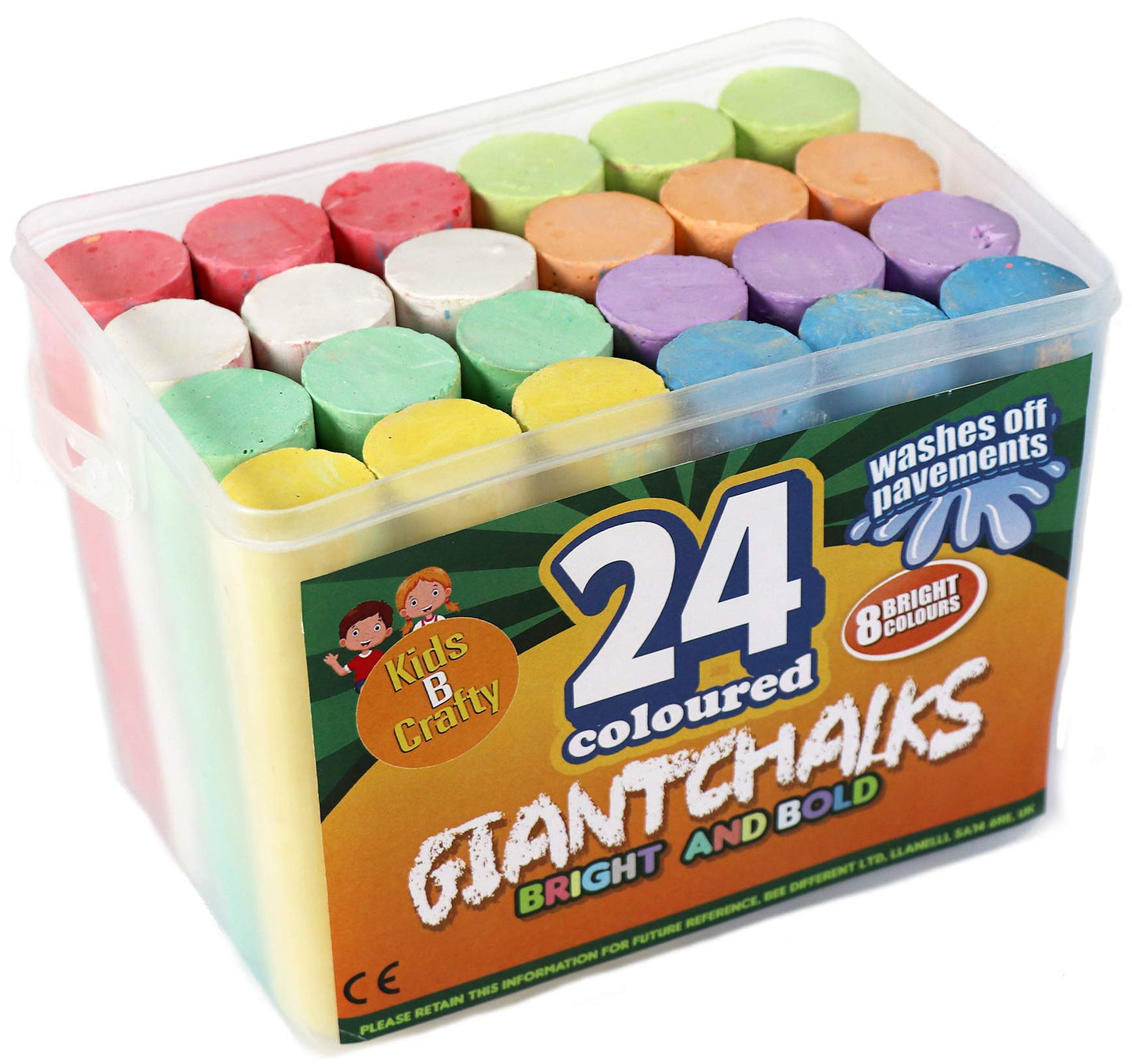 24 Coloured Chunky Chalks, Giant, Pavement, Washable, Fun for Children 8 Vibrant Colours, Outdoor, Garden, Drawing - Artists - Toddler,Kids