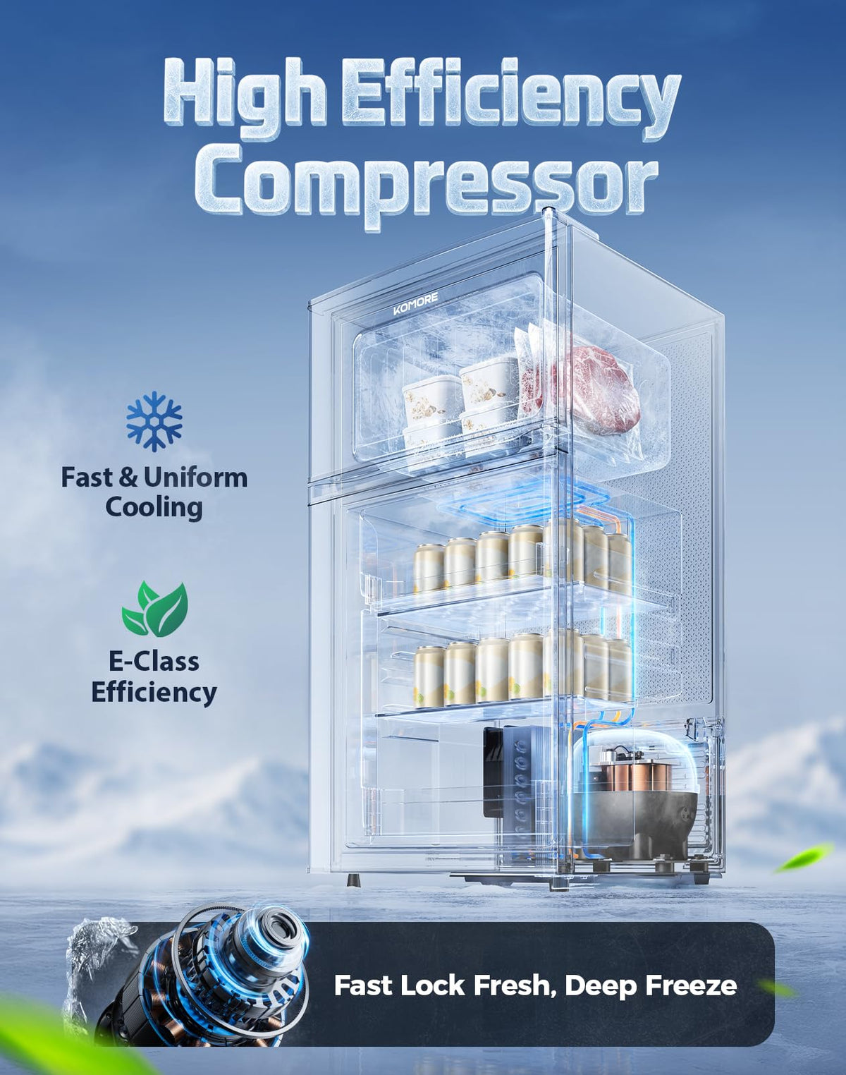 Small Fridge Freezers Freestanding 105L 7‑Stage Thermostat LED Light