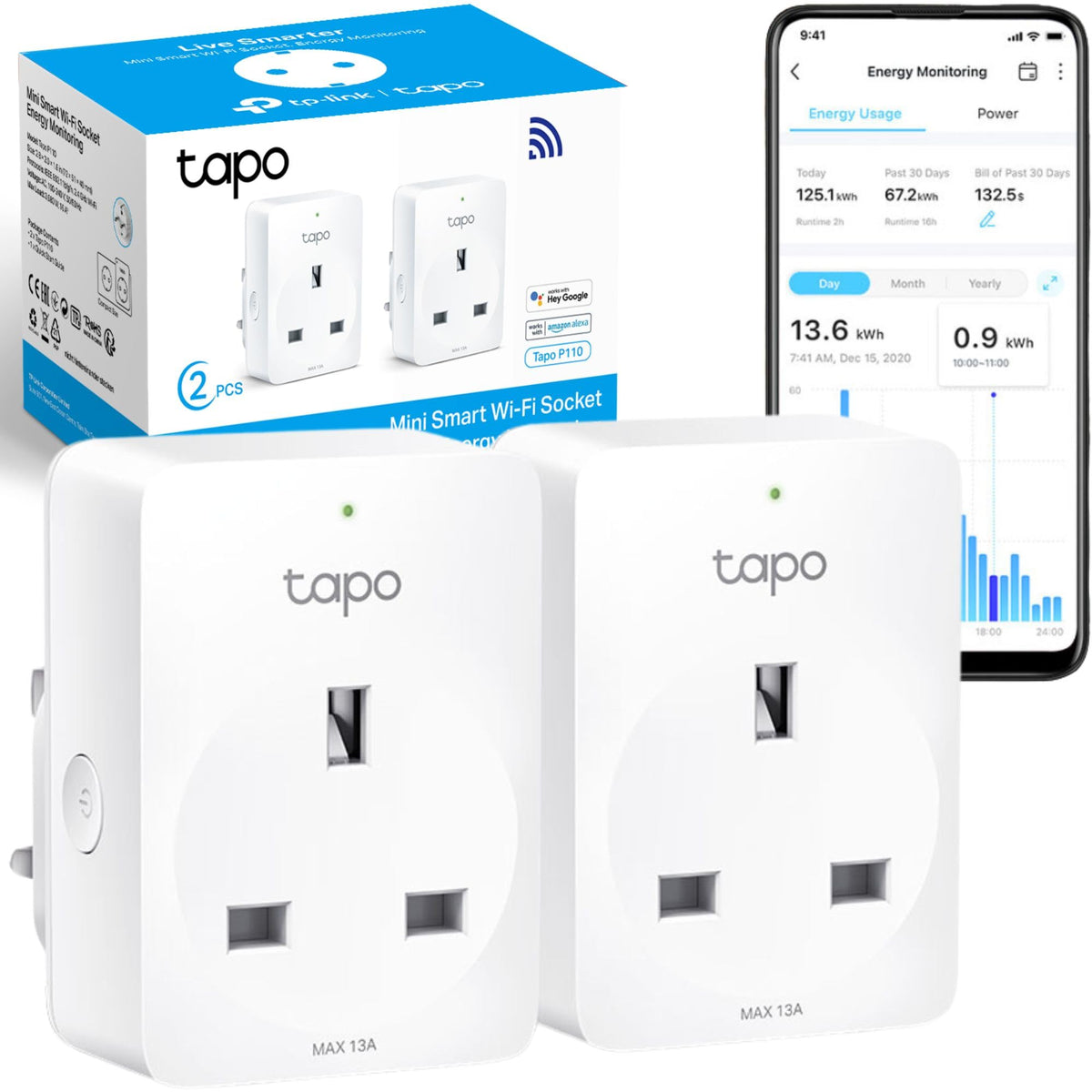 Tapo P100 2-Pack Smart Plug, Wi-Fi, App Remote Control, Voice Control with Alexa & Google, Away Mode, Scheduling & Timer, Device Sharing, Easy Set Up, Multiple Safety Guarantees