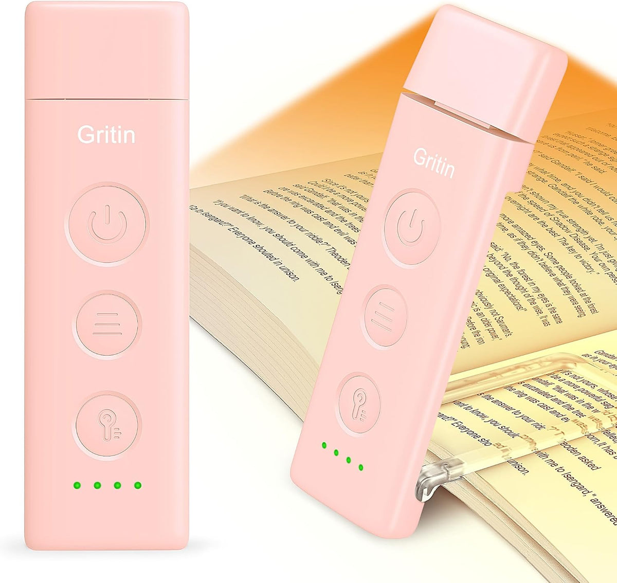 Gritin Book Light Rechargeable, Reading Light Lamp Clip on Book for Reading