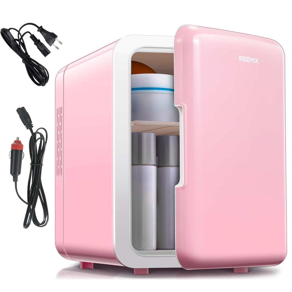 Mini Fridge 4 Litre, 6 Can Portable AC+DC Power Cooler & Warmer, Portable Small Fridge for Bedrooms, Cars, Offices; Skincare, Makeup, Cosmetics, Food (Black, 4L)