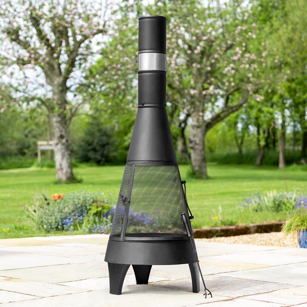 Harrier Steel Chiminea Fire Pits - Small/Medium/Large Outdoor Log Burner | Steel Chiminea Patio Heater with Log Store| Elevate Your Outdoor Ambiance (Medium Chiminea)