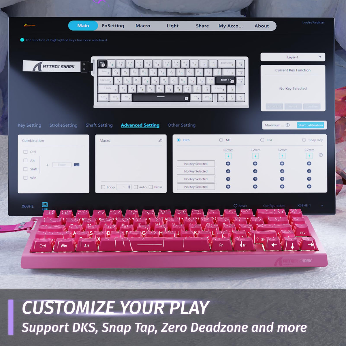 ATTACK SHARK X68 HE 8000Hz Rapid Trigger Keyboard, 0.01mm RT Accuracy Wired Gaming Keyboard with Magnetic Switch, Adjustable Actuation, Rapid Trigger, Snap Tap, RGB Lighting for PC/Mac, Black