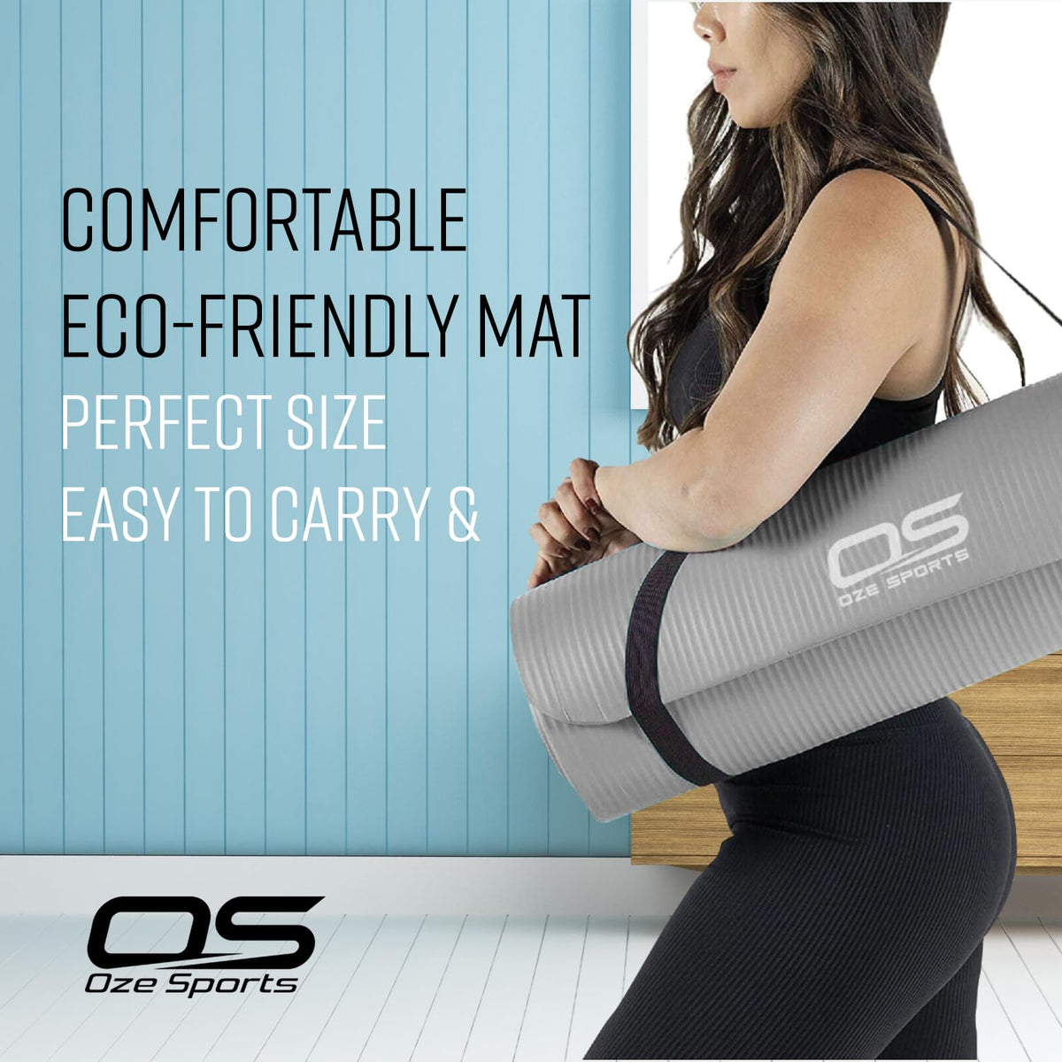 OZE SPORTS Yoga Mat, NBR Foam, Extra Thick, Non-Slip, High Density, Large, for Pilates, Gymnastics, HiiT and Fitness, with Free Carry Strap