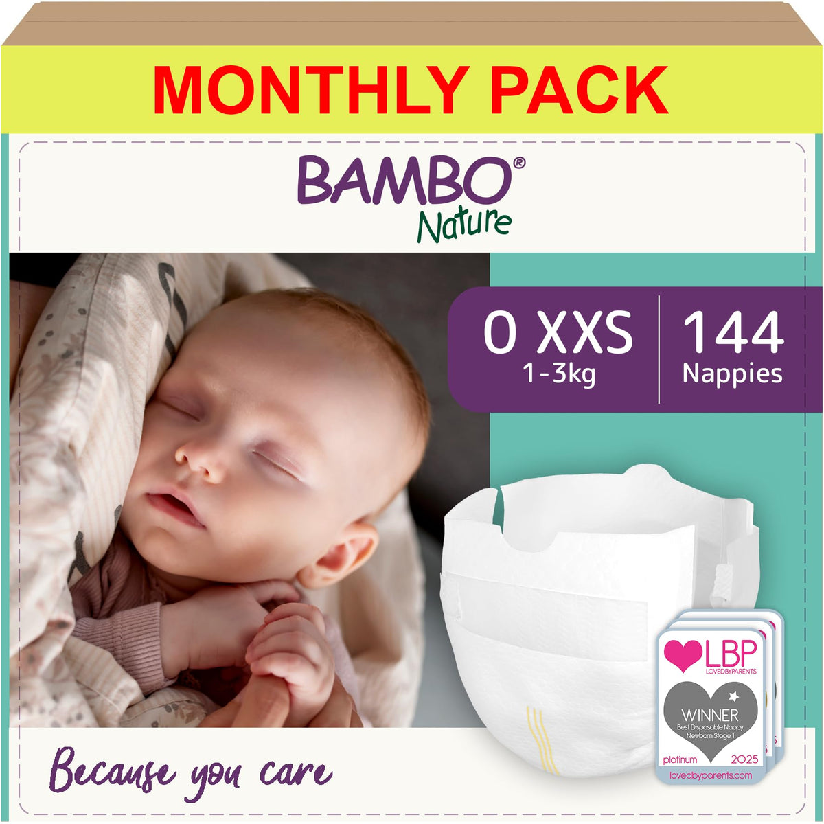 Bambo Nature Premium Eco Nappies, Premature Size 0 (2-7lb/1-3kg), XXS, Pack of 24, Eco-Labelled Nappies, Enhanced Leakage Protection, Secure and Comfortable Baby Nappy