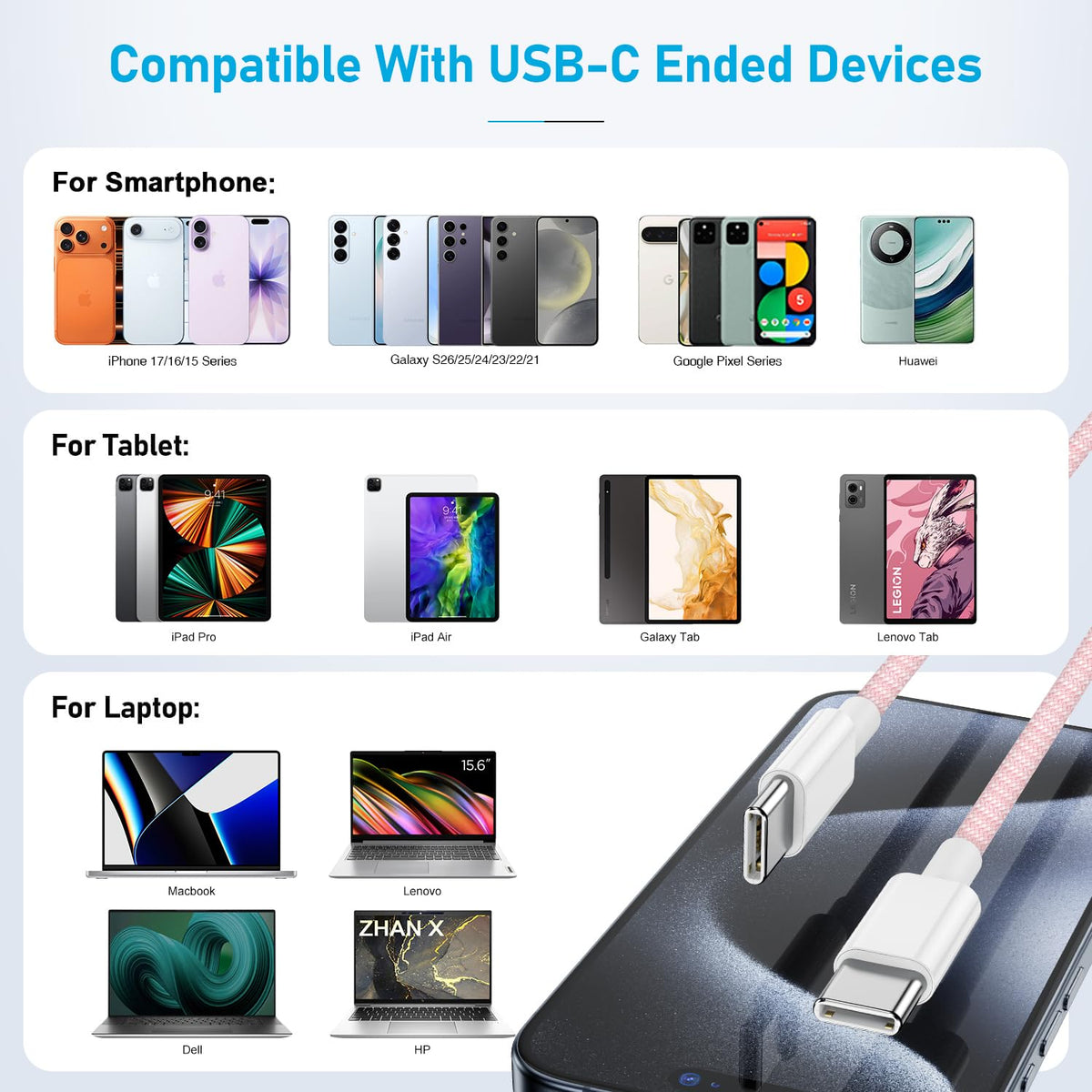 USB C Charger Cable, 2Pack 2M Braided iPhone Cable USB C to C Fast Charging for Apple iPhone 17 16 15 Pro Max Pro Plus, for iPad Pro/Air/Mini, for MacBook Air/Pro, for Samsung Galaxy Series and more