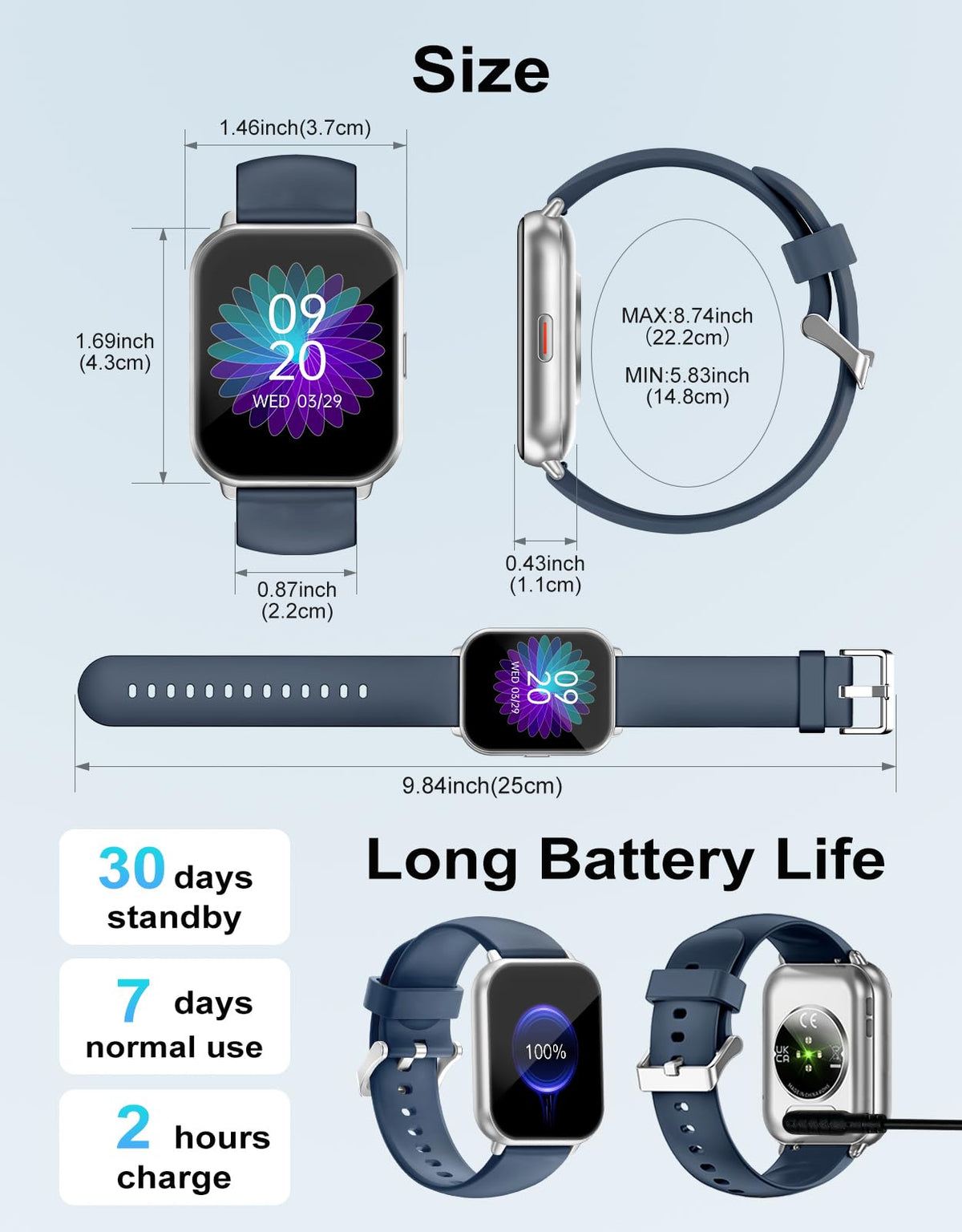 RUIMEN Smart Watch Answer Dial Call,Smart Watches for Women Men 1.85" HD Screen Fitness watch with SpO2 Heart Rate Sleep Monitor Step Counter Waterproof 100+ Sports Mode for Android iOS (2 Bands)