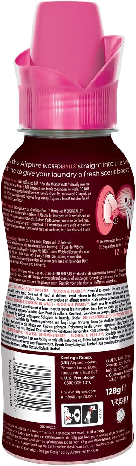 INCREDiBALLS In-Wash Scent Booster by Airpure, Enough for 10 Washes, Add To Laundry For Long-Lasting Fresh Scent To Household Fabrics, Keep Home & Office Smelling Clean - FUCHSIA & PEARLS Fragrance