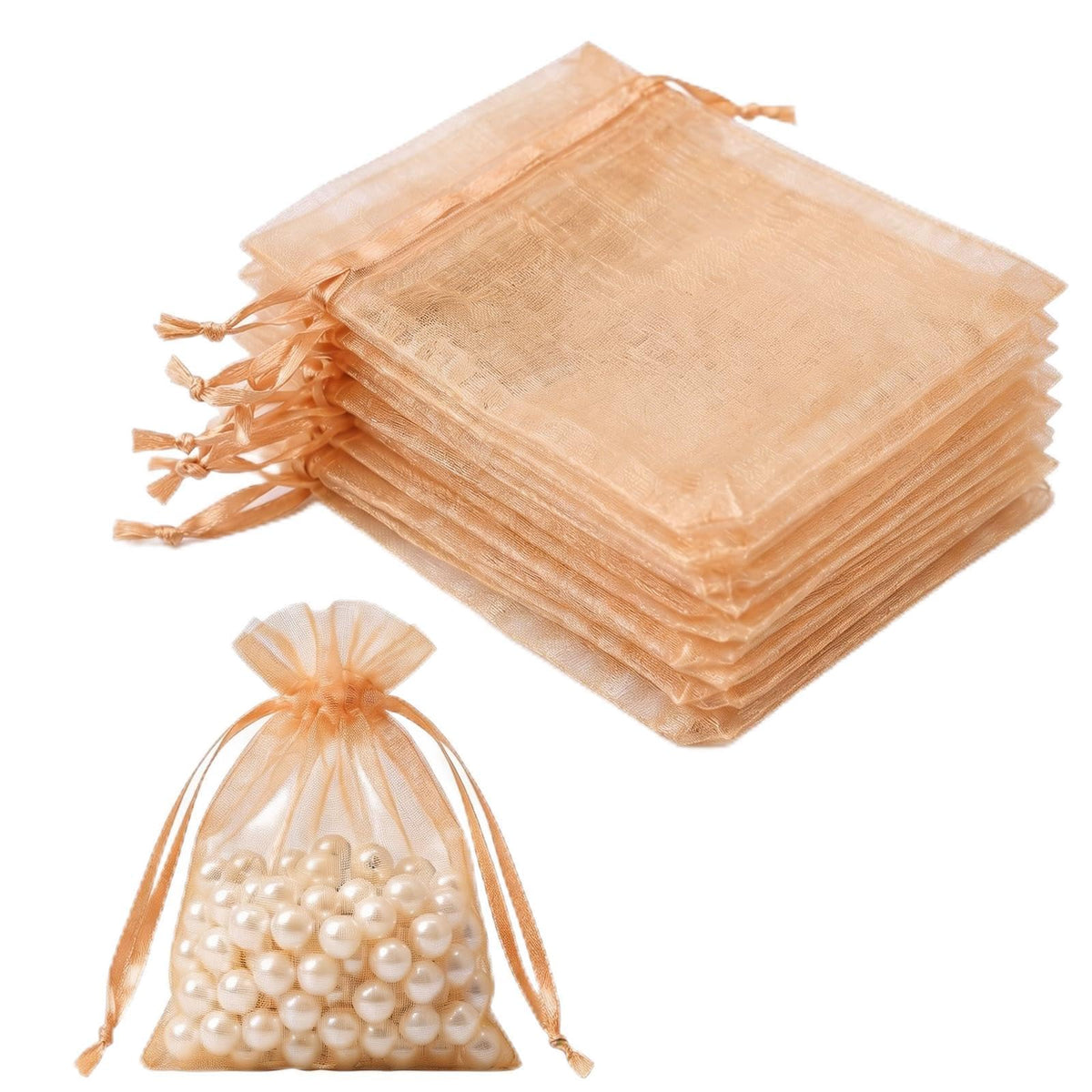 Lafefe 20Pcs Organza Gift Pouches, 7x9CM Clear Mesh Drawstring Pouches, Organza Gift Bags for Wedding Favours, Party, Festival, Candy and Game Favour Bags - Pink
