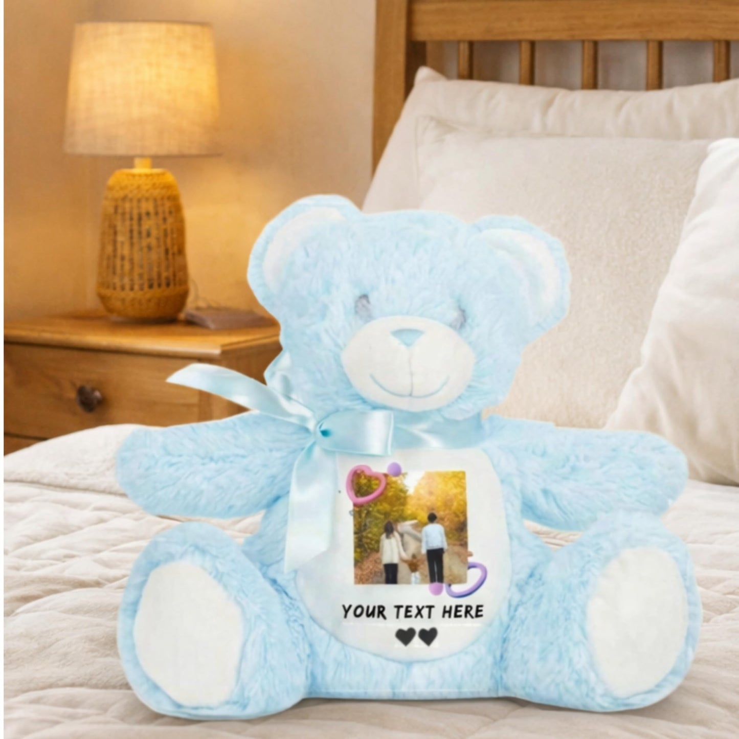 Personalized Teddy Bear with Photo and Text, Custom Plush Toy, Polyester, Memory Keepsake Soft Toy for Kids and Couples (Light Brown Teddy)