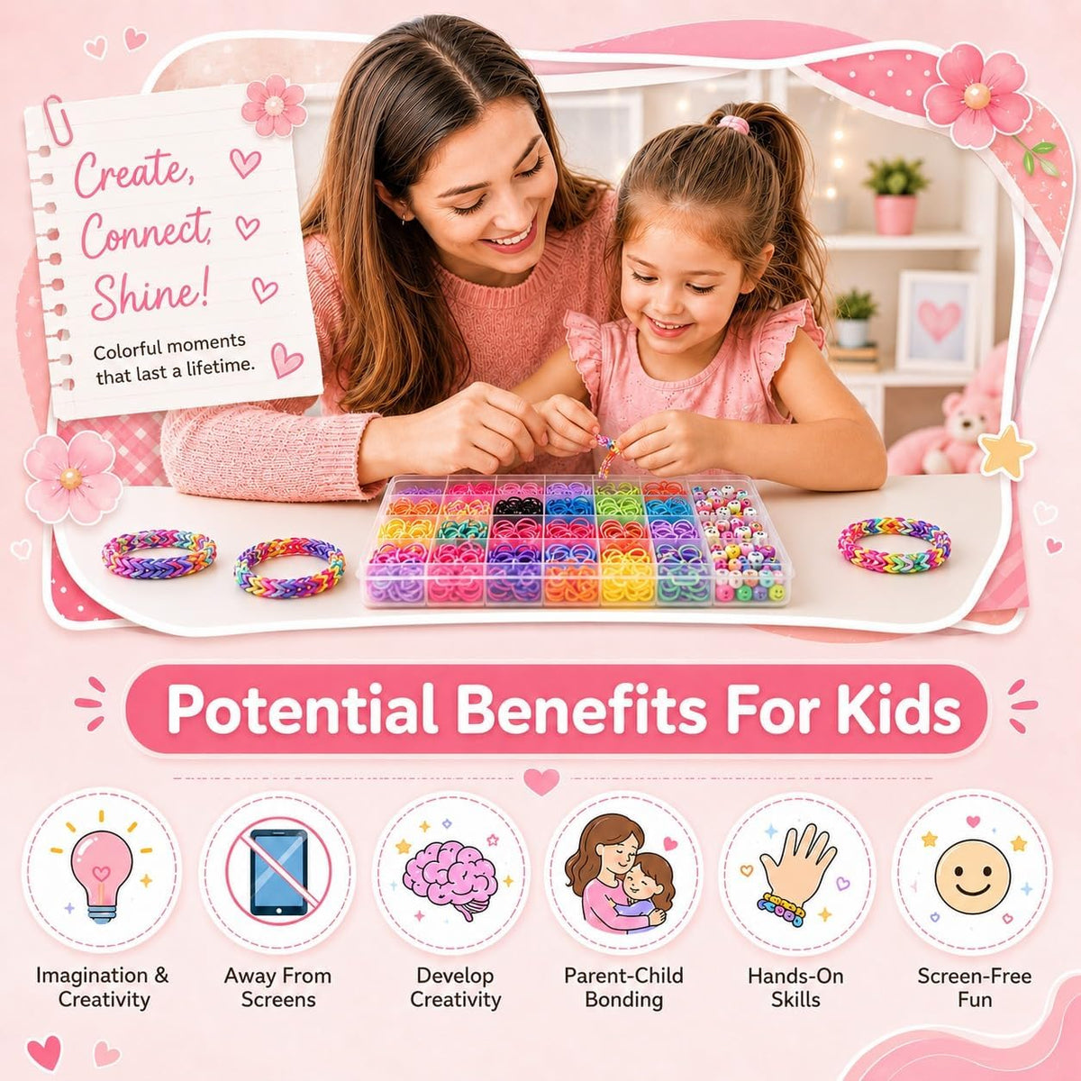 BIZEE 2700+ Loom Bands, Loom Band Kit for Boys and Girls with 32 Dazzling Colours, Baby Hair Bands for Ponytails, Loom Rubber Bands for DIY Bracelet Making with Accessories and Storage Box