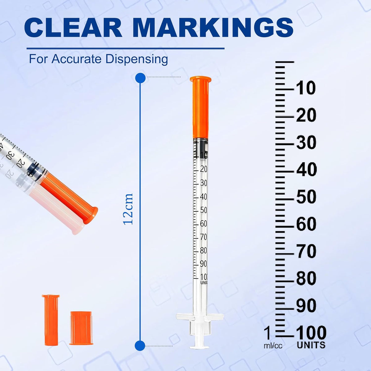 1ml Plastic 31G 8mm 20 Pack Measuring Dispenser, U-100 1cc