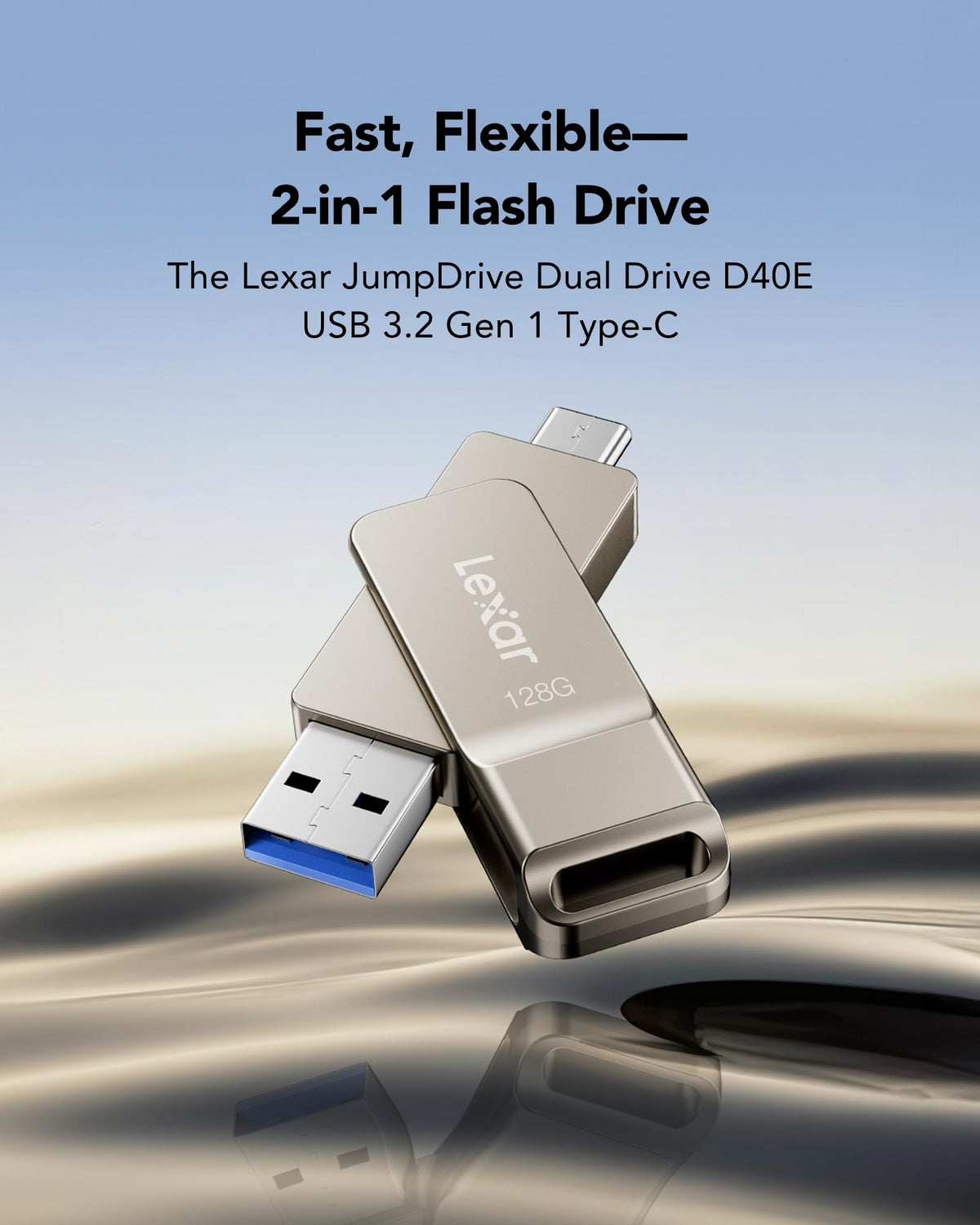 Lexar D40E 64GB Dual USB 3.2 Gen 1 Type-C Jump Drive,Champagne Silver