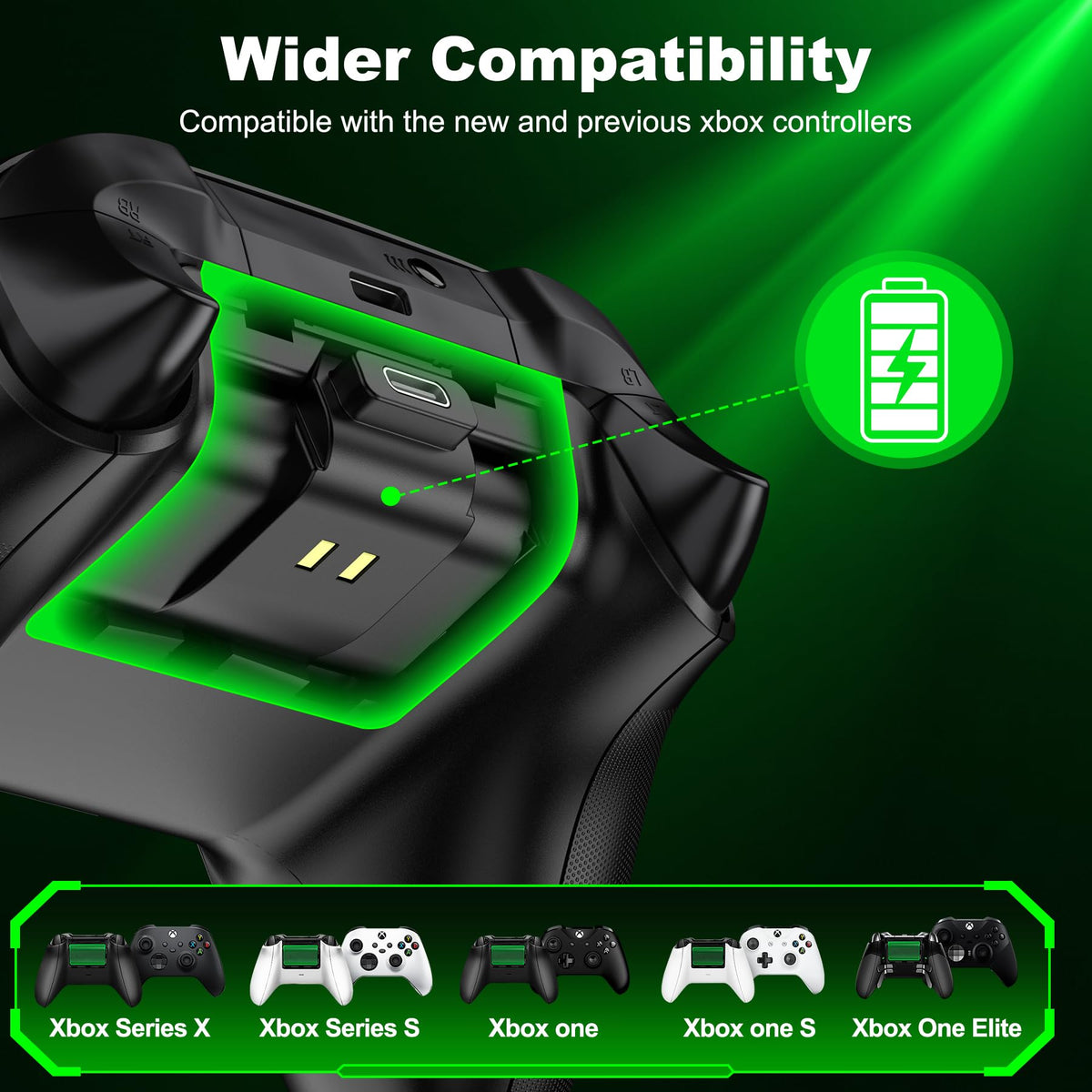Rechargeable Battery Pack for Xbox Controller, Battery Pack with 2×4800mWh/LED Indicator/12 Hours Playtime,Play and Charge Kit for X-box One/S/X/Elite, Xbox Series S/X Interactive Gaming Figures