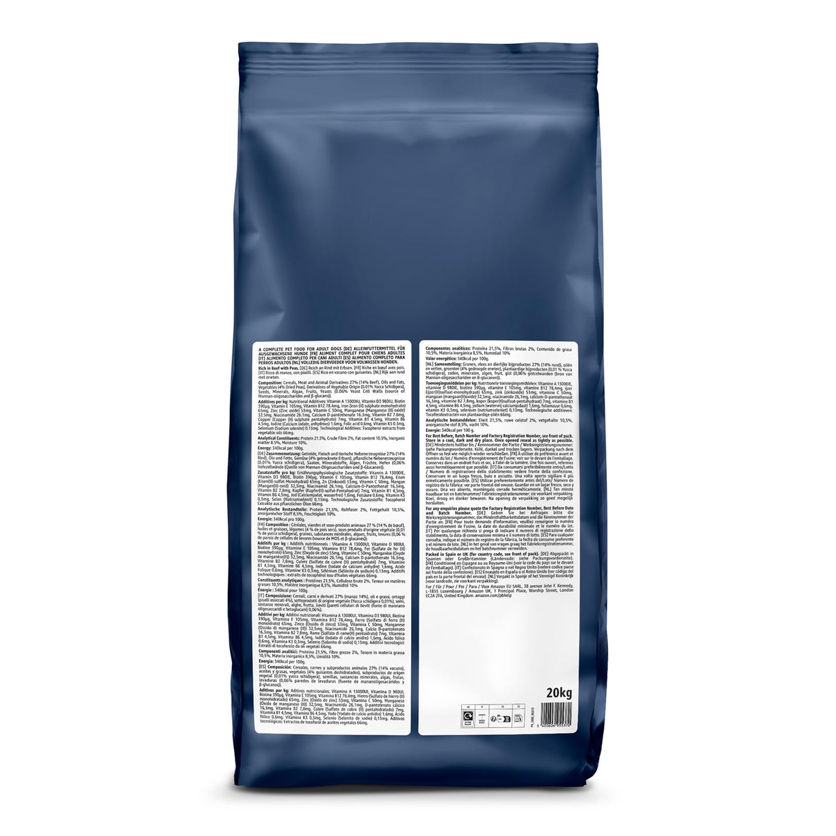 by Amazon - Complete Dry Dog Food for Adult Dogs, Rich in Beef with Peas, 2 Pack of 5kg
