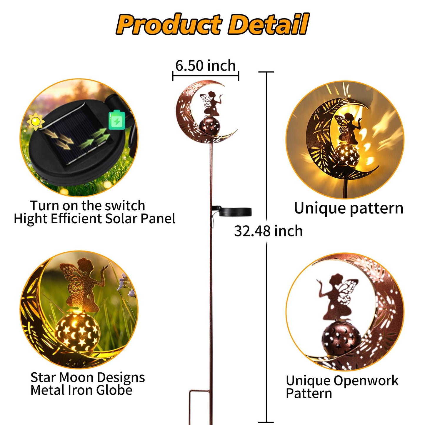 ZKLiLi Solar Lights Garden Decorations,Moon Fairy Light,Solar Crackle Glass Globe,Warm LED Light for Pathway Lawn Patio Courtyard Gifts for Mom Grandma Women