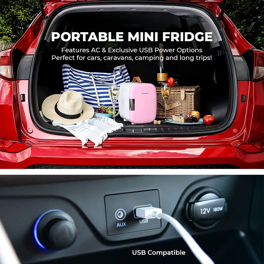 Subcold Pro4 Mini Fridge 4L, Quiet Small Fridge for Bedroom, AC & USB
