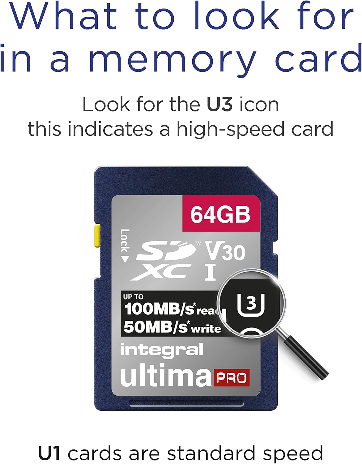 Integral 64GB SD Card 4K Ultra-HD Video High Speed SDXC V30 UHS-I U3 Class 10 Memory Card up to 100MB/s, Color May Vary