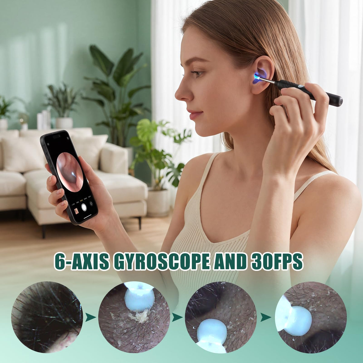 Ear Cleaner with Camera, Ear Wax Removal Kit with 1080P, Ear Camera Otoscope with LED Light, Ear Cleaning Kit for iPhone, iPad, Android Phones-White