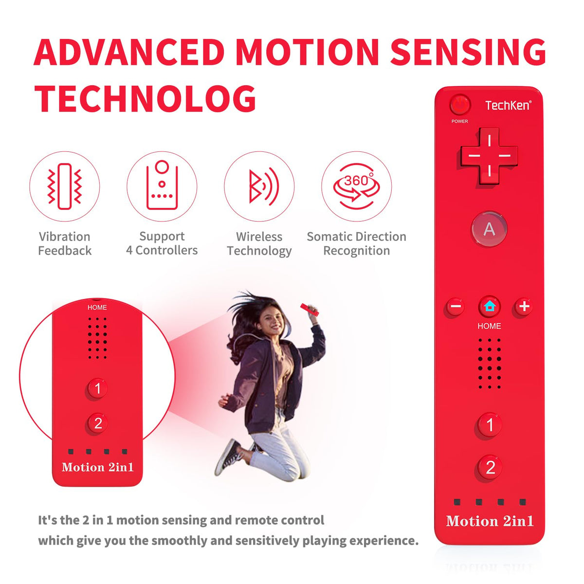 TechKen 2-Pack Wii Remote Plus with Built-in MotionPlus gyroscope, Compatible with all original Wii Remote accessories, Wii Controller for Wii/Wii U