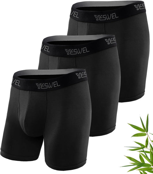 YESWEL Mens Bamboo Boxers, Longer Leg Boxer Shorts with Fly, Anti Chafing Underwear Trunks, No Itchy Labels Underpants (S-4XL)